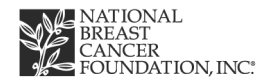 Logo of National Breast Cancer Foundation, Inc. with a white leafy branch design on a black square background.