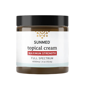 A 4oz jar of Sunmed CBD Full Spectrum Relief CBD Cream, 4000mg, with a black lid—crafted with hemp extract for targeted topical relief.