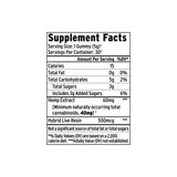 Supplement Facts label for Sunmed CBD's Above + Beyond Live Resin CBD Gummies lists per serving: calories, carbs, hemp extract, Delta-9, and hybrid live resin.