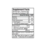 Supplement Facts label for Sunmed CBD Full Spectrum Anytime CBD Gummies, listing calories, nutrients, hemp extract, and live resin content per serving to promote balanced wellbeing.
