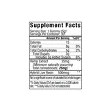 Supplement Facts label for Sunmed CBD Beyond 2:1 Hybrid Live Resin Gummies, listing calories, carbohydrates, hemp extract, delta-9 THC, and hybrid live resin per serving.