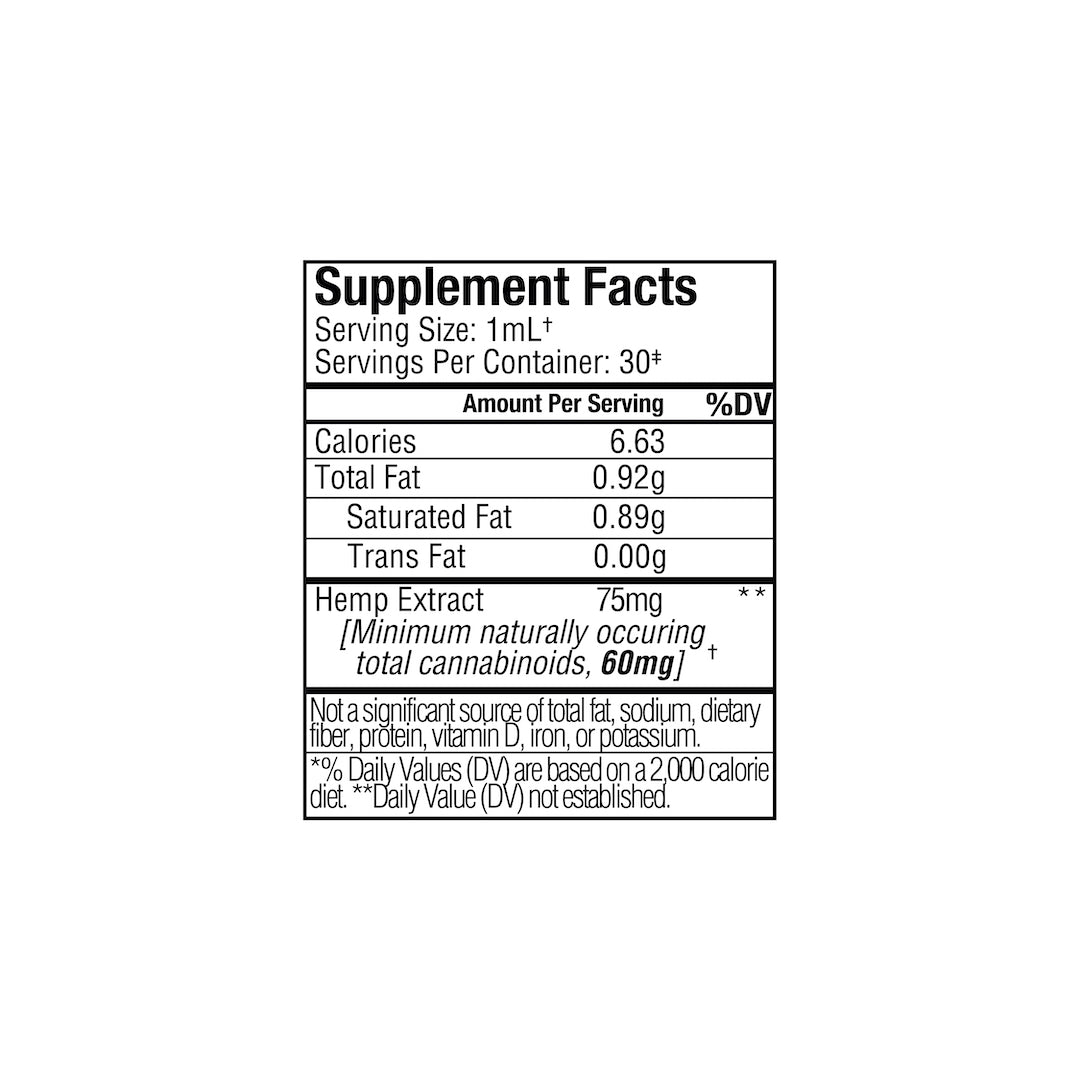 Supplement facts label for Sunmed CBD Full Spectrum Sleep CBN Water Soluble showing serving size, servings per container, calories, total fat, and Full Spectrum Sleep hemp extract content.