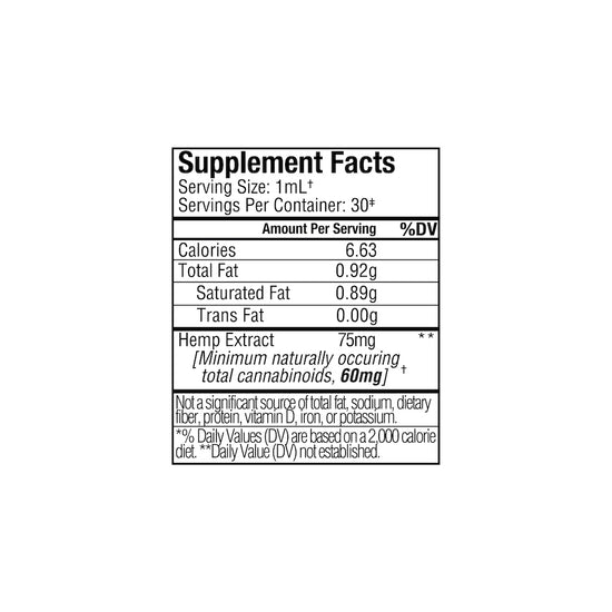 Supplement facts label for Sunmed CBD Full Spectrum Sleep CBN Water Soluble showing serving size, servings per container, calories, total fat, and Full Spectrum Sleep hemp extract content.