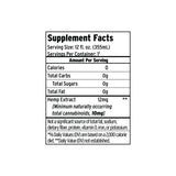 Supplement Facts label for Sunmed CBD Peach Tea Delta 9 THC Seltzer: 0 calories, 0g fat, and 12mg hemp extract per serving—ideal for fans of peach tea or Delta 9 THC seltzers.