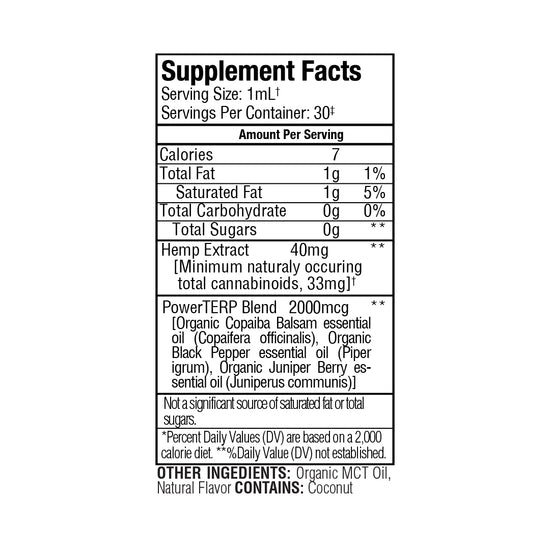 Supplement Facts label for Sunmed CBD Above Delta-8 Full Spectrum CBD Hemp Oil Tincture, showing serving size, ingredients, and nutritional info.