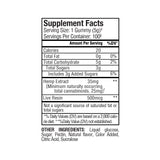 Supplement Facts label for Sunmed CBD Broad Spectrum CBD Anytime Gummies, detailing calories, sugars, hemp extract with Live Resin, Broad Spectrum CBD, and additional ingredients.