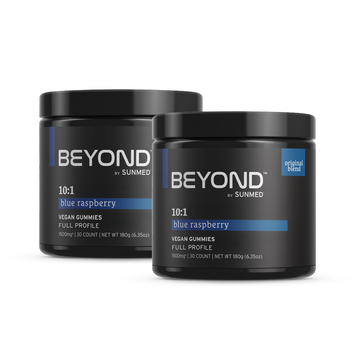 Two jars of *20% Off* - Beyond Gummies 30ct 2-Pack by Sunmed CBD are shown side by side.