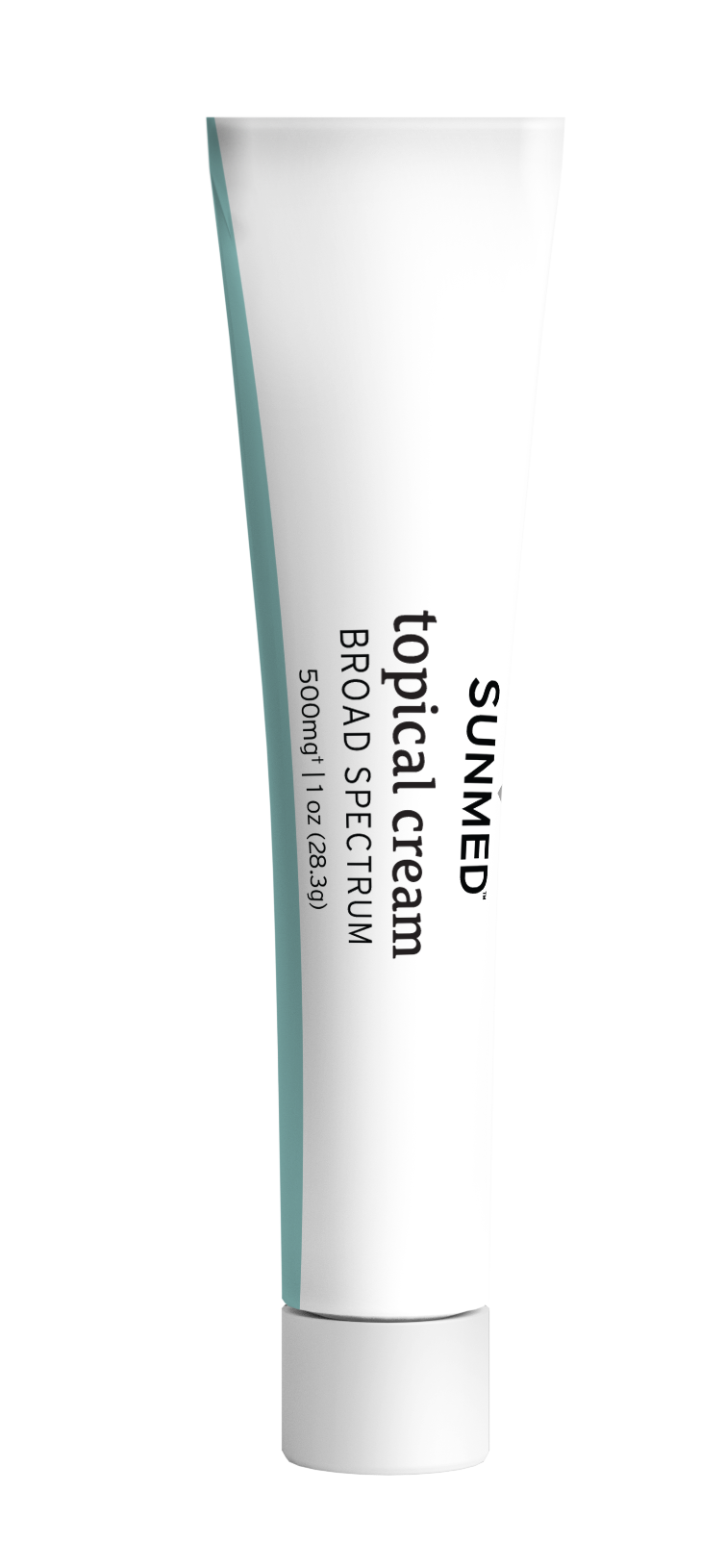 A white sample tube of Sunmed CBD Broad Spectrum Topical Cream, labeled "Broad Spectrum," contains 500mg per 1oz.