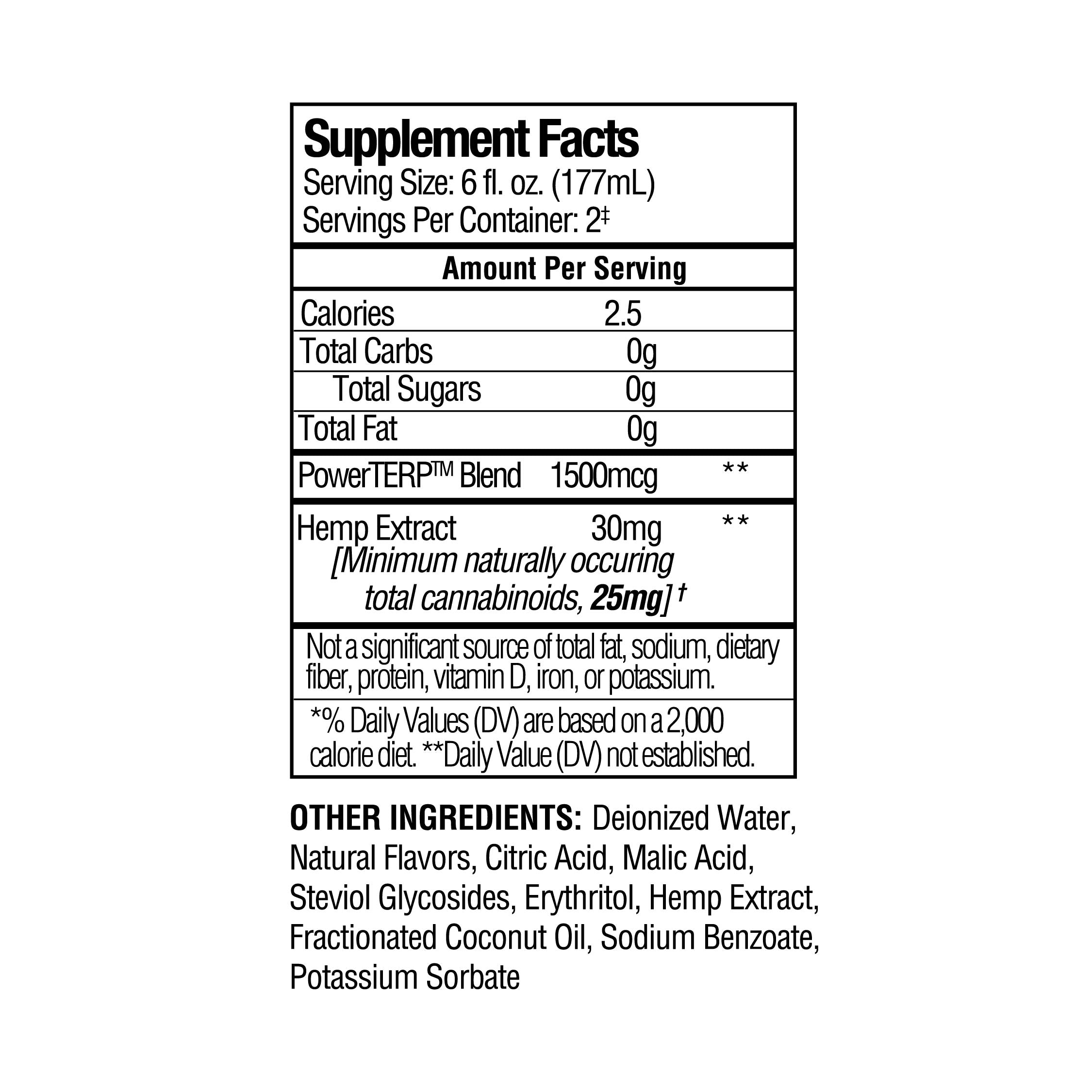 Supplement facts label for Sunmed CBD's Above Island Time Delta-8 THC Seltzer - 4 Pack, listing ingredients and nutritional details for this hemp-derived delta-8 THC alcohol alternative.