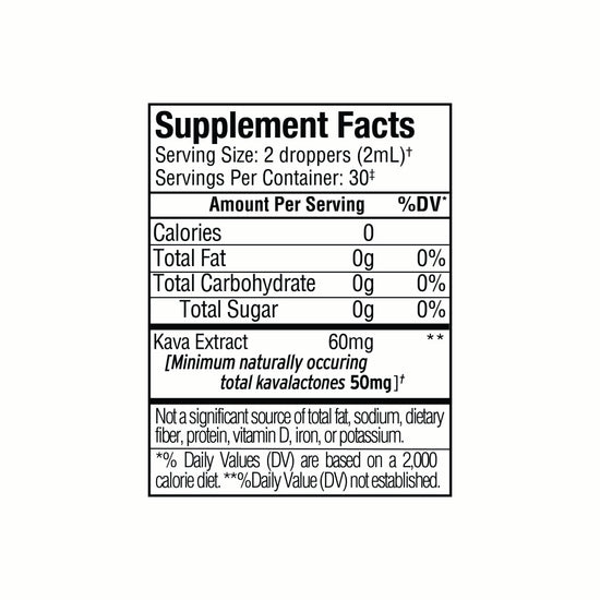 Supplement Facts for Sunmed CBD Kava Water Soluble - Citrus: 0 calories, 0g fat, 0g carbs, and 60mg kava per serving—ideal for natural stress relief.