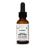 A brown dropper bottle labeled "Sunmed CBD Broad Spectrum Wellness CBD Water Soluble," featuring premium hemp extract for fast-acting relief.