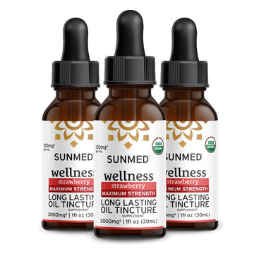 Three bottles of Sunmed CBD *15% Off* - 3000mg Full Profile Tincture, 1 fl oz each.