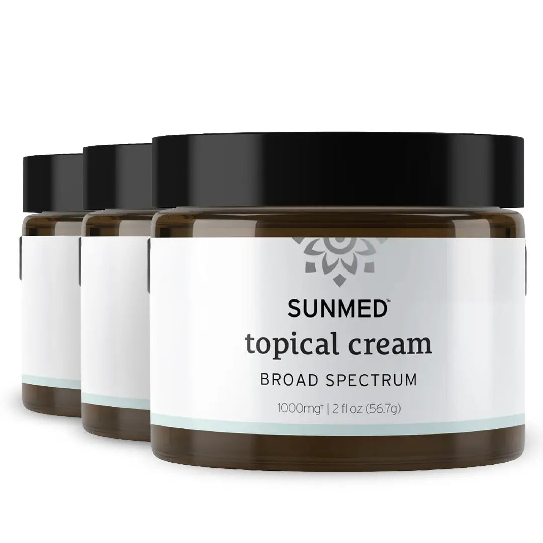 Three jars of Sunmed CBD *30% Off* - 1000mg Broad Profile Topical Cream Regular Strength 3-Pack.