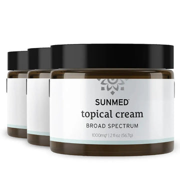 Three jars of Sunmed CBD *30% Off* - 1000mg Broad Profile Topical Cream Regular Strength 3-Pack.