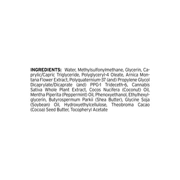 A close-up of the Full Spectrum Topical Cream Sample Tube label from Sunmed CBD, displaying a list of skincare ingredients in black text on a white background.
