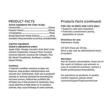 Image showing the product facts label of Sunmed CBD&