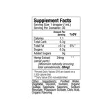 Supplement facts label displaying nutritional information for a 1 mL serving of Broad Spectrum Wellness CBD Water Soluble by Sunmed CBD, detailing calories, carbs, fat, and sugars.
