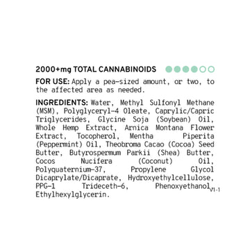 Text listing cannabinoids: 2000+mg. Provides ingredients and usage instructions for Sunmed CBD&